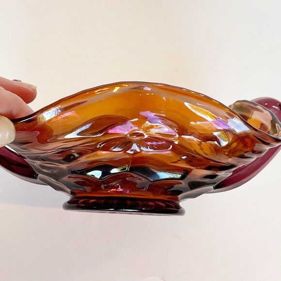 Fenton Amethyst Glass Candy Dish Carnival Antique Honeycomb & Clover Bon Bon 6" - Picture 5 of 10